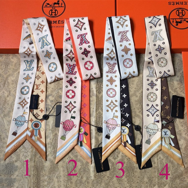 Geometric Floral Monogram Ribbon Scarf - 5 x 120 cm
