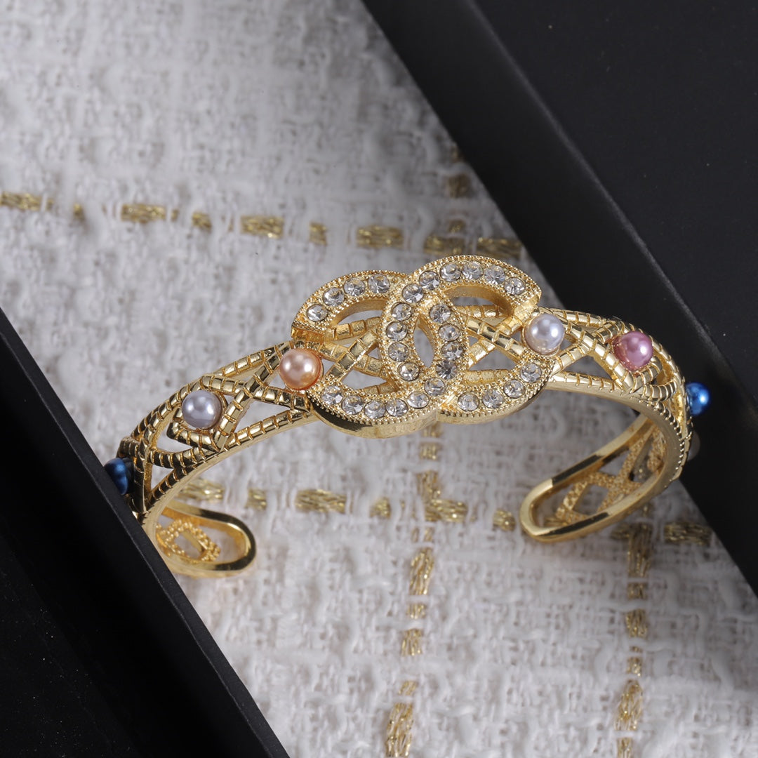 Pave Interlocking-C Cuff with Colorful Charms