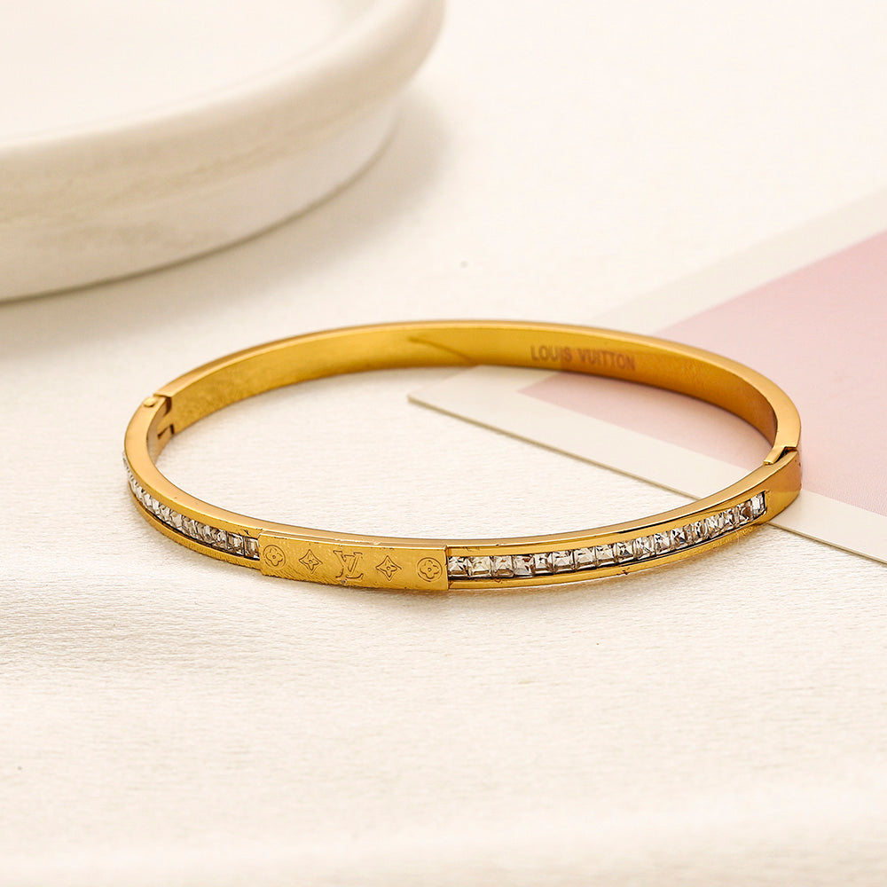 304 Stainless Steel Pave-Edge Engraved Slim Bangle Bracelet