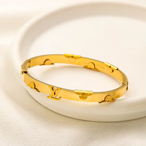 304 Stainless Steel Polished Floral Monogram Band Bracelet