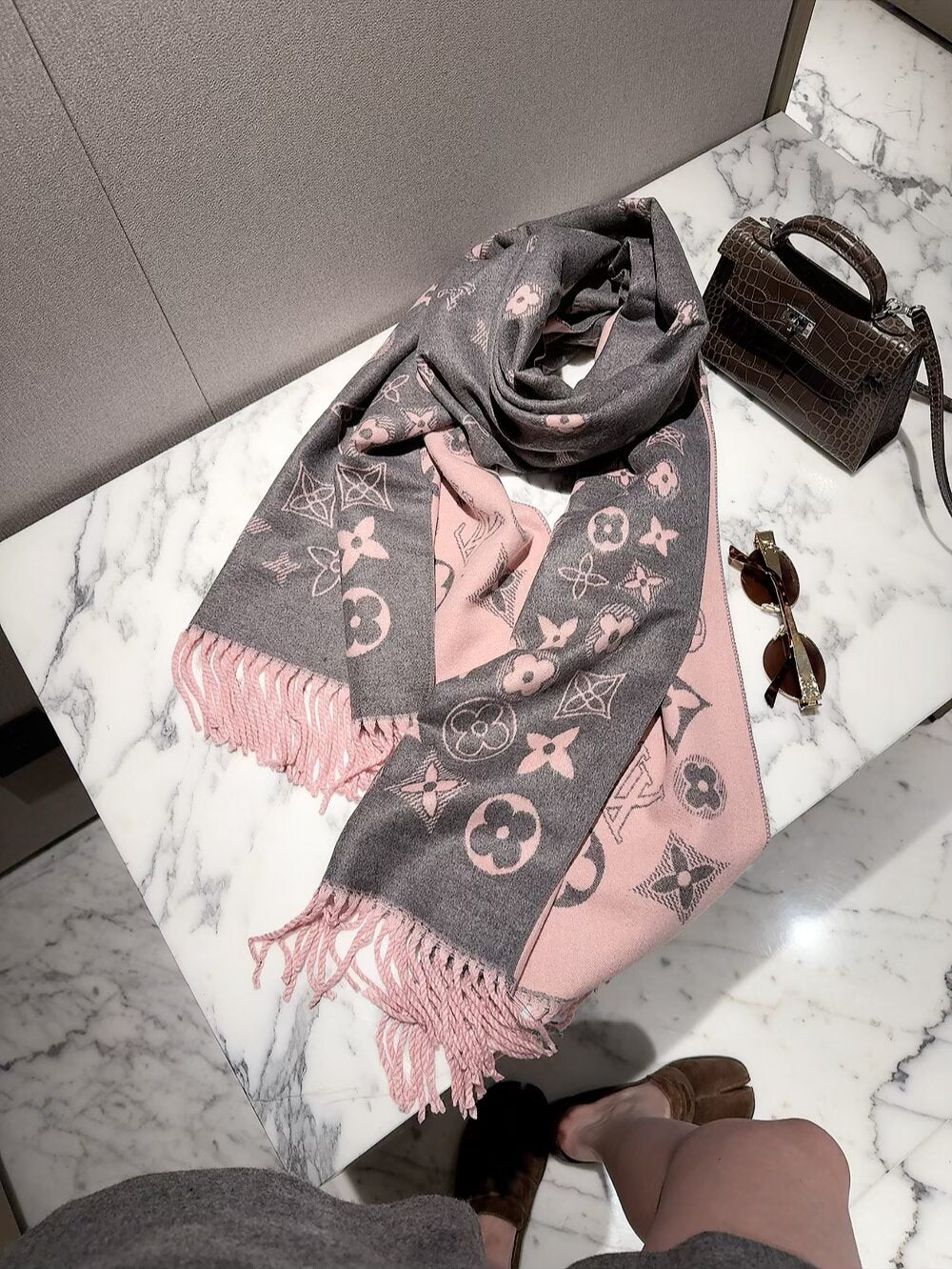 Allover Floral Monogram Wrap Scarf