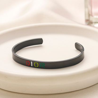 304 Stainless Steel Colorful Lettering Open Cuff Bracelet