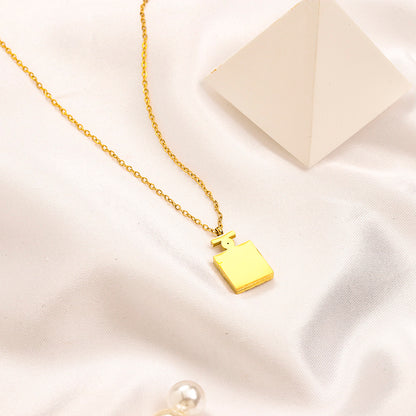 304 Stainless Steel Textured Square Interlocking-C Pendant Necklace
