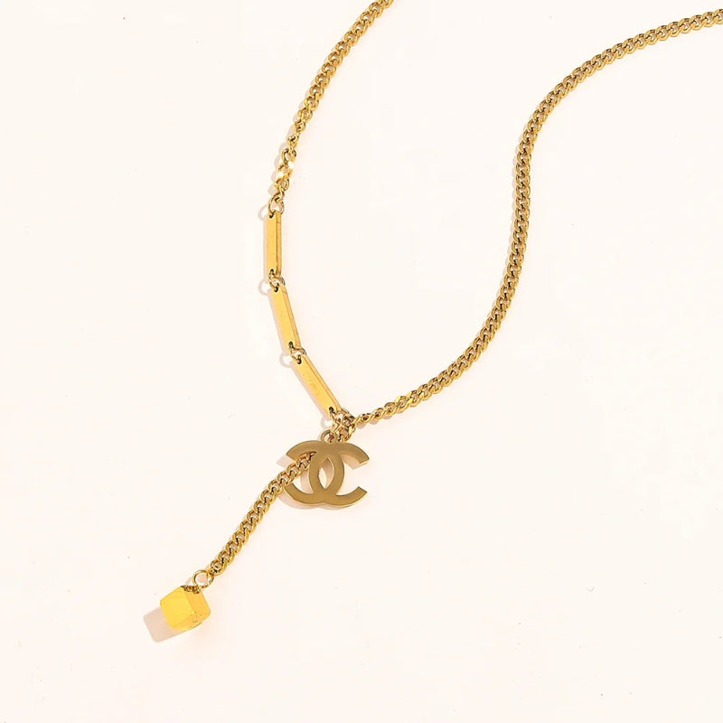 304 Stainless Steel Interlocking-C Y-Necklace with Heart Drop