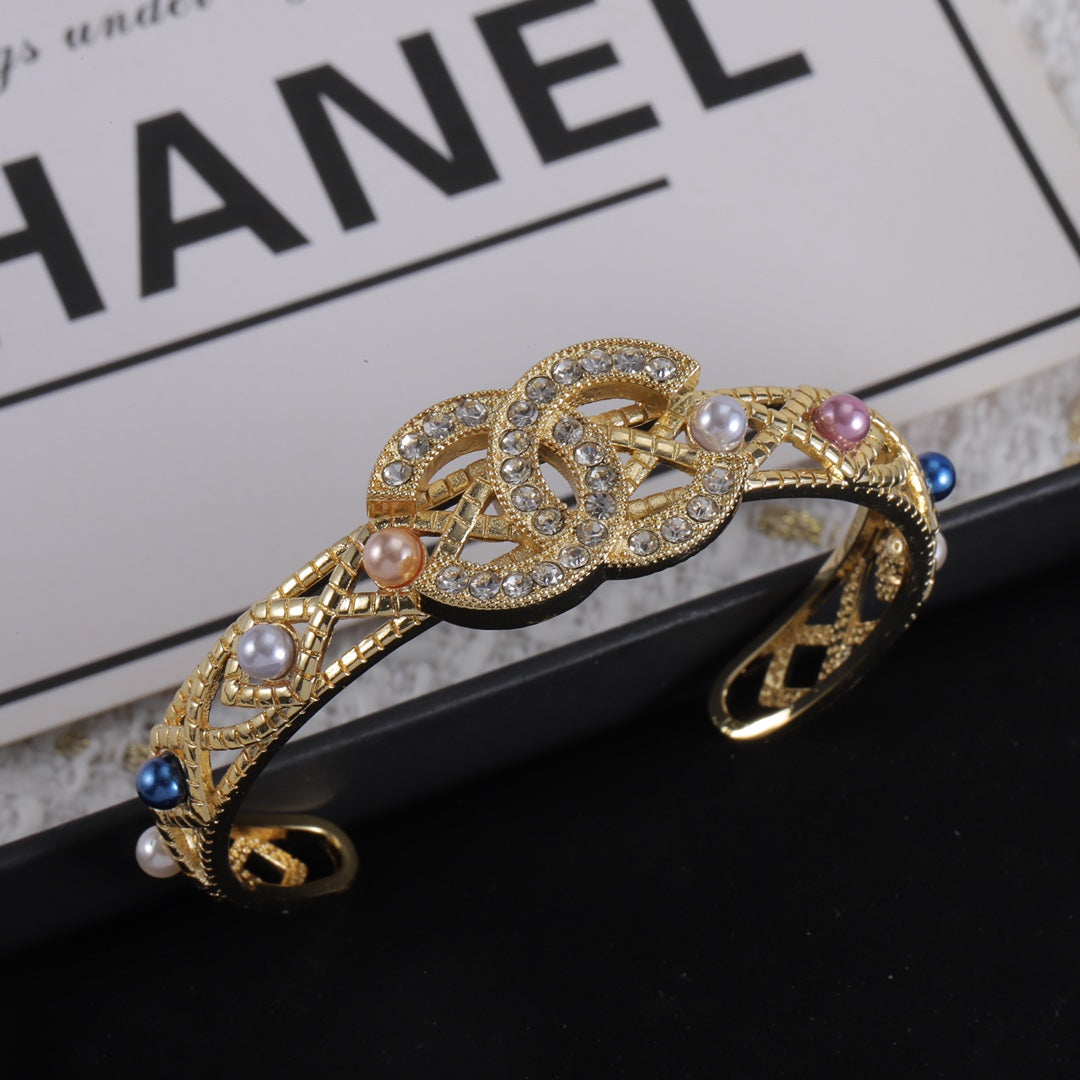 Pave Interlocking-C Cuff with Colorful Charms