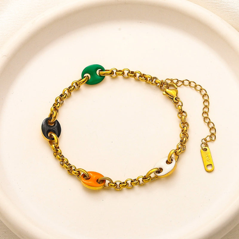 304 Stainless Steel Colorful Oval-Link Chain Bracelet