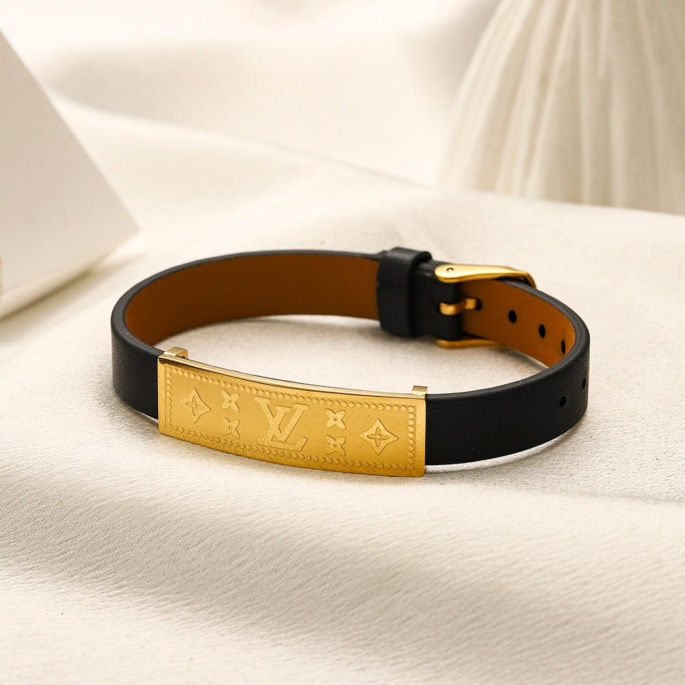 304 Stainless Steel Engraved Bar & Strap Bracelet
