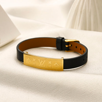 304 Stainless Steel Engraved Bar & Strap Bracelet