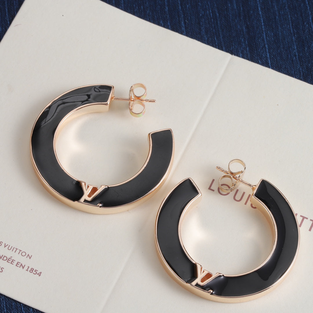 Black Inlay Open Hoop Earrings