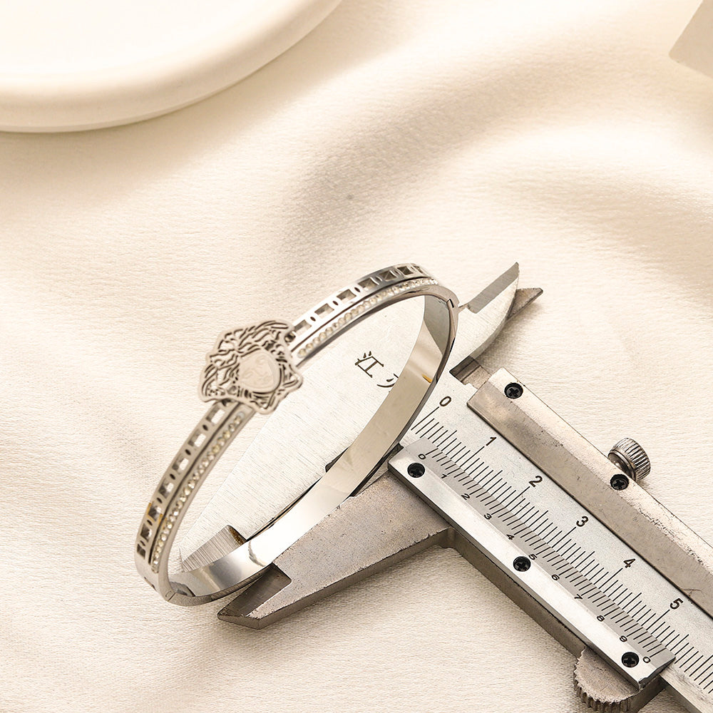 304 Stainless Steel Pave Medallion Bangle Bracelet