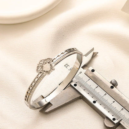 304 Stainless Steel Pave Medallion Bangle Bracelet