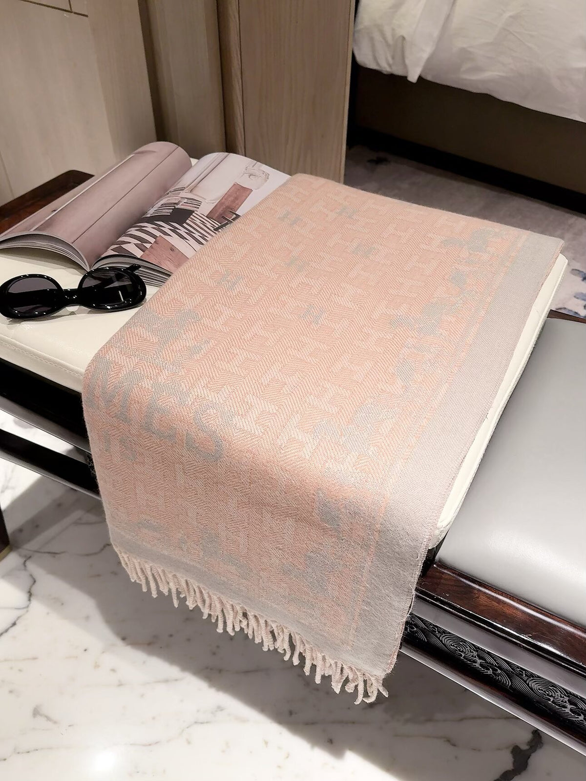 Equestrian Border Print Fringed Scarf