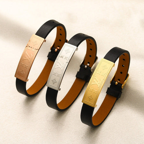 304 Stainless Steel Engraved Bar & Strap Bracelet
