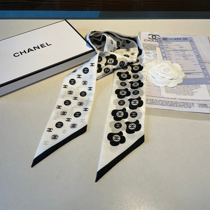 Floral Print Ribbon Scarf - 5 x 120 cm