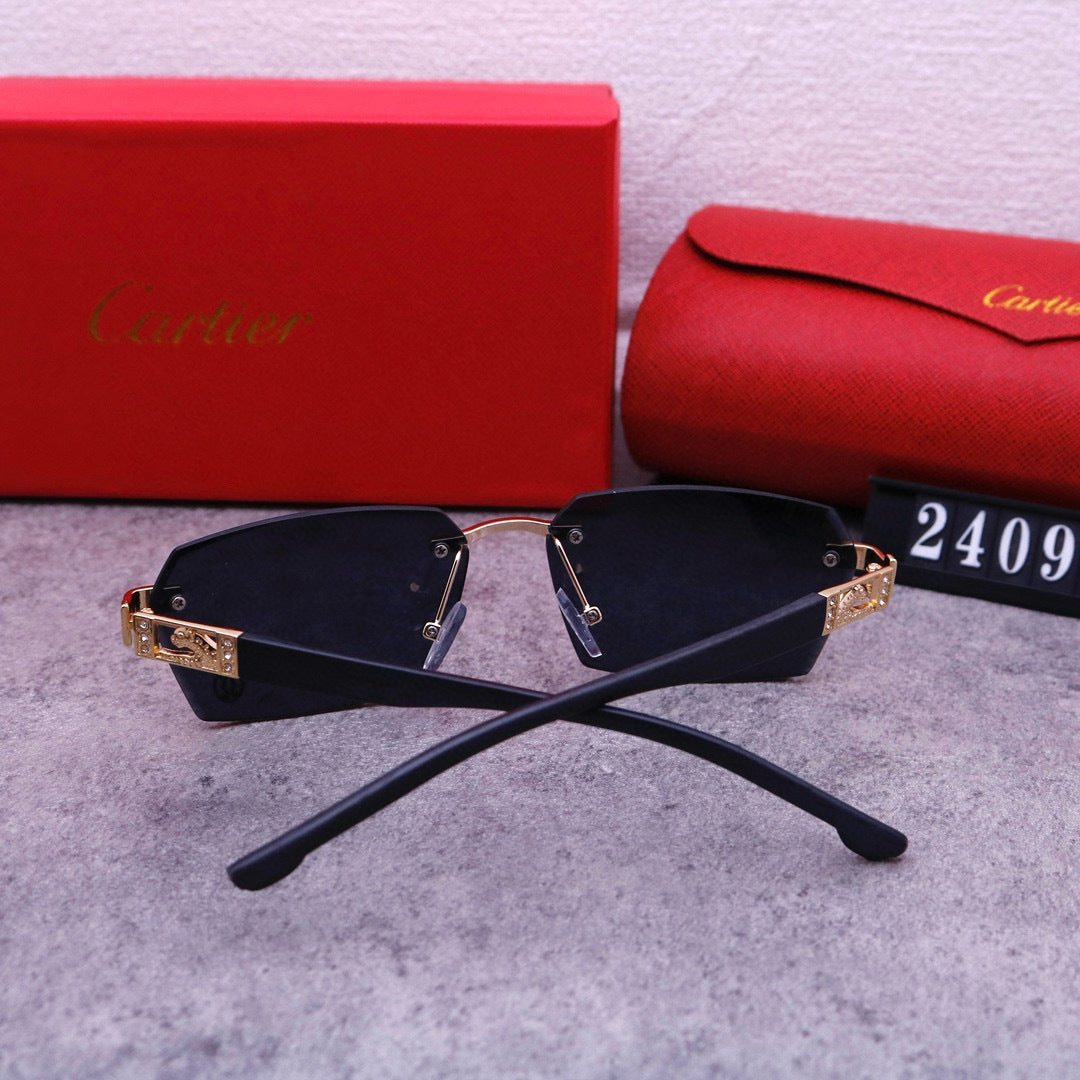 Slim Rimless Sunglasses with Ornate Temple Detail