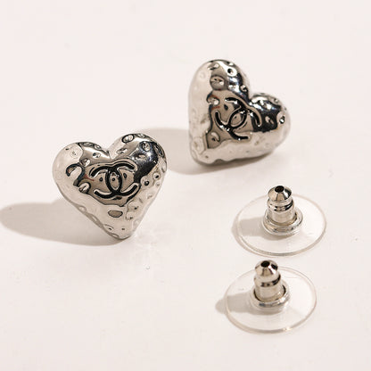304 Stainless Steel Ornate Heart Stud Earrings