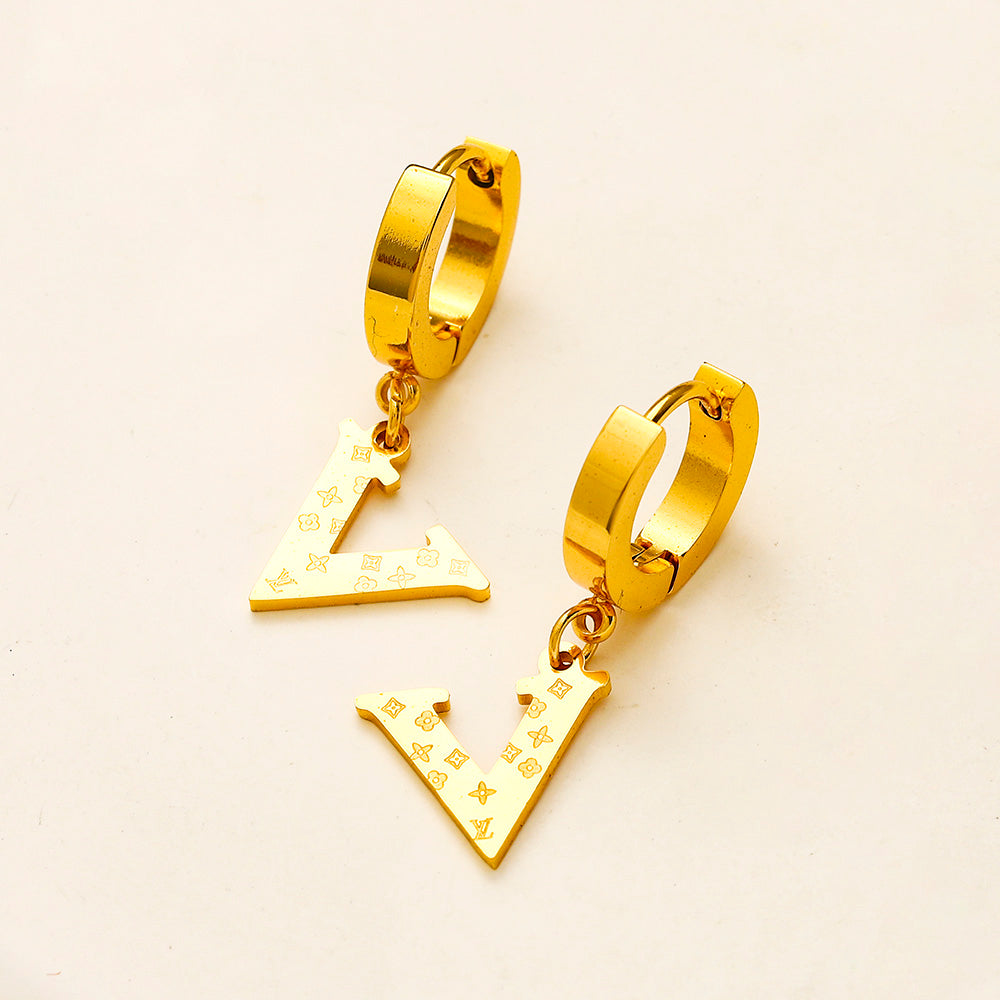 304 Stainless Steel V-Shaped Charm Huggie Earrings
