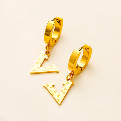 304 Stainless Steel V-Shaped Charm Huggie Earrings