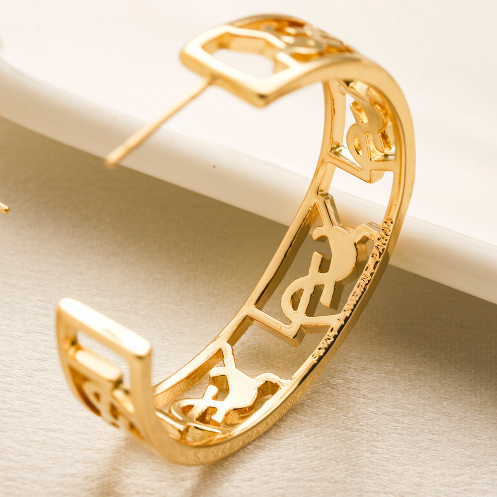 304 Stainless Steel Openwork Monogram Hoop Earrings