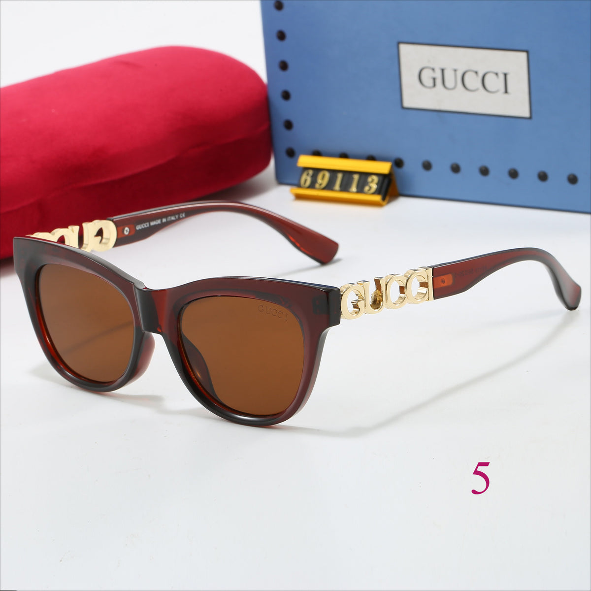 Soft-Square Sunglasses with Decorative Metal Temples