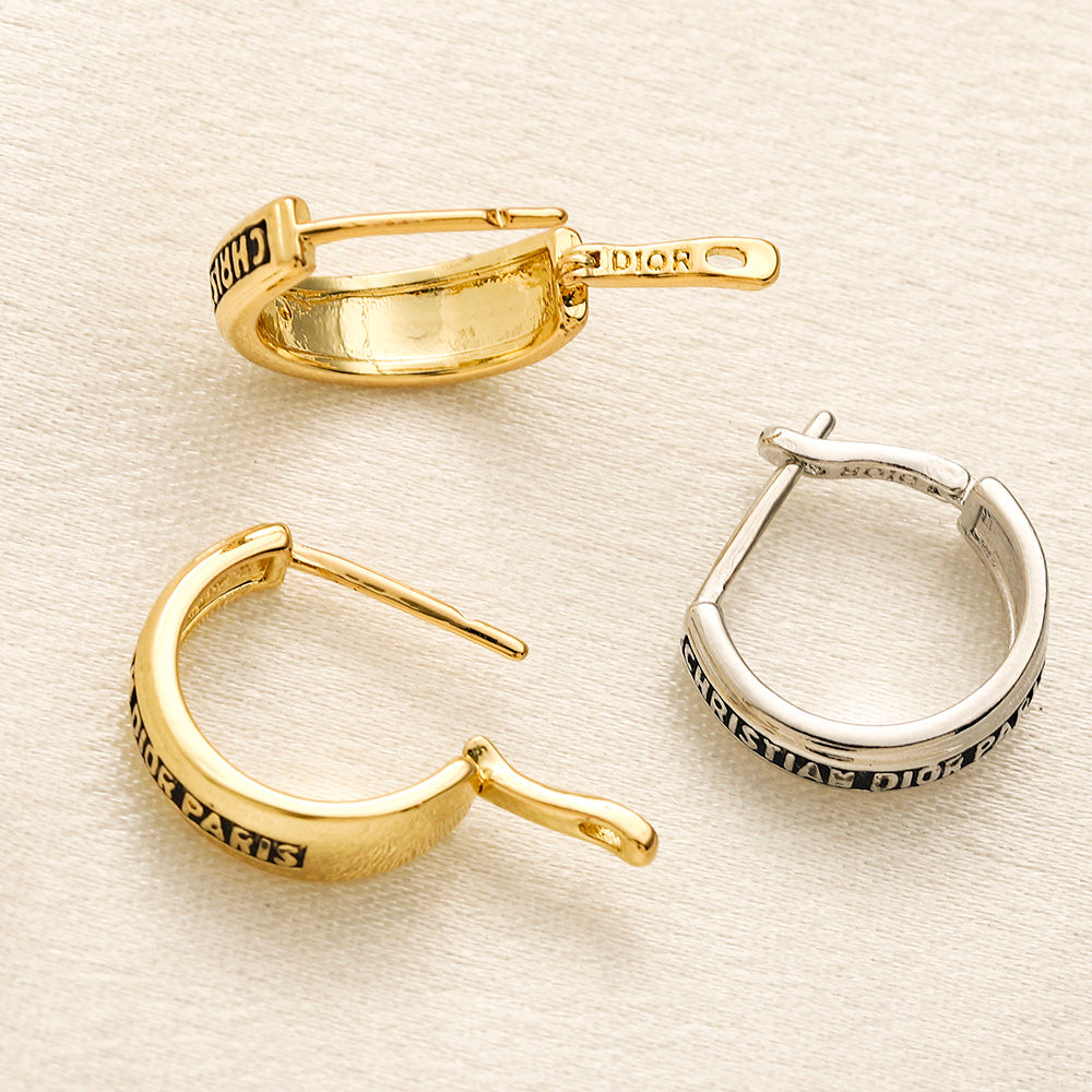 304 Stainless Steel Letter Band Huggie Earrings