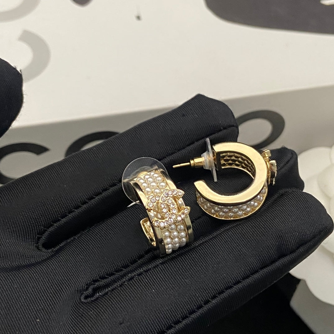 Pearl-Effect Pave Band Hoop Earrings