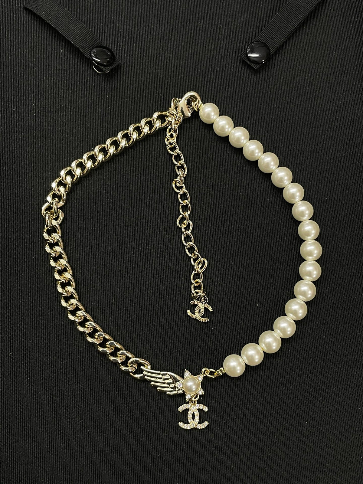 Half-Pearl-Look Half-Chain Monogram Necklace