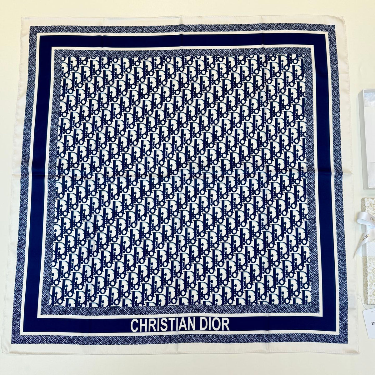 Repeating Monogram Stripe-Edge Square Scarf - 90 x 90 cm