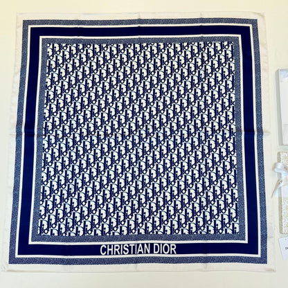Repeating Monogram Stripe-Edge Square Scarf - 90 x 90 cm