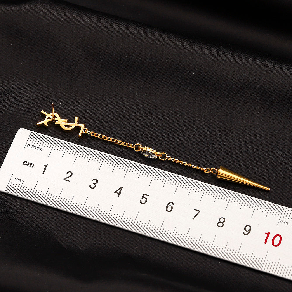 Alloy Monogram Spike Chain Dangle Earrings