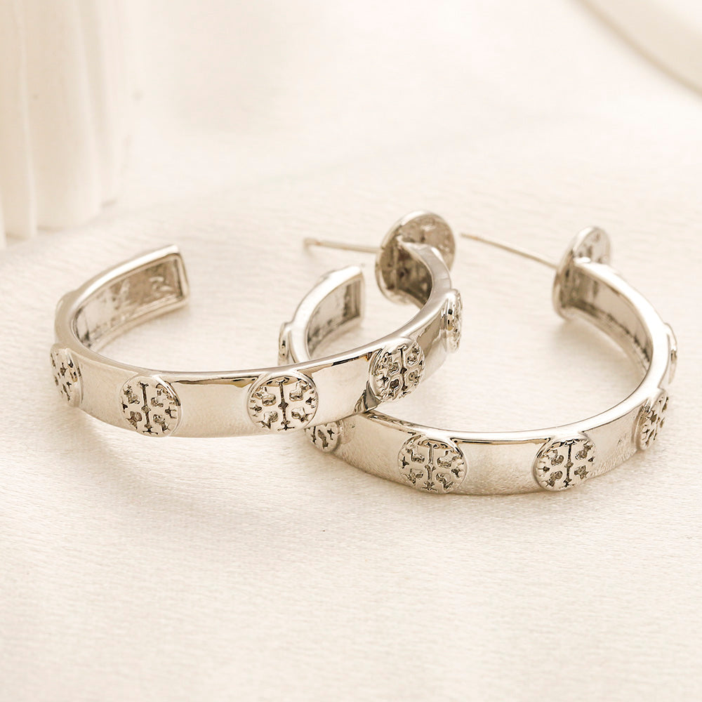 304 Stainless Steel Pave Open Hoop Stud Earrings