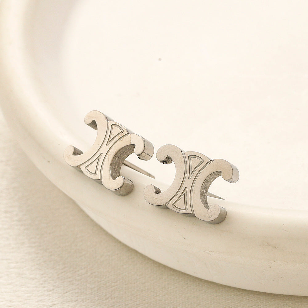 304 Stainless Steel Polished Quatrefoil Stud Earrings