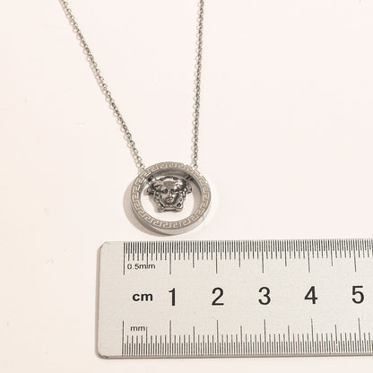 304 Stainless Steel Pave Open-Circle Medallion Necklace