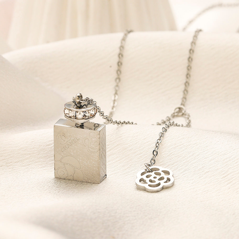 Copper Pave-Accent Perfume Bottle Pendant Necklace