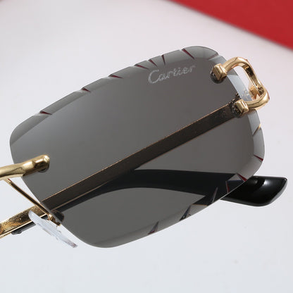 Rimless Rectangle Sunglasses with Double-Bar Temples