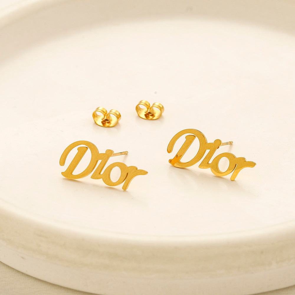 304 Stainless Steel Letter-Motif Earrings, Bracelet & Necklace Collection