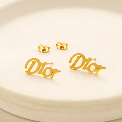 304 Stainless Steel Letter-Motif Earrings, Bracelet & Necklace Collection