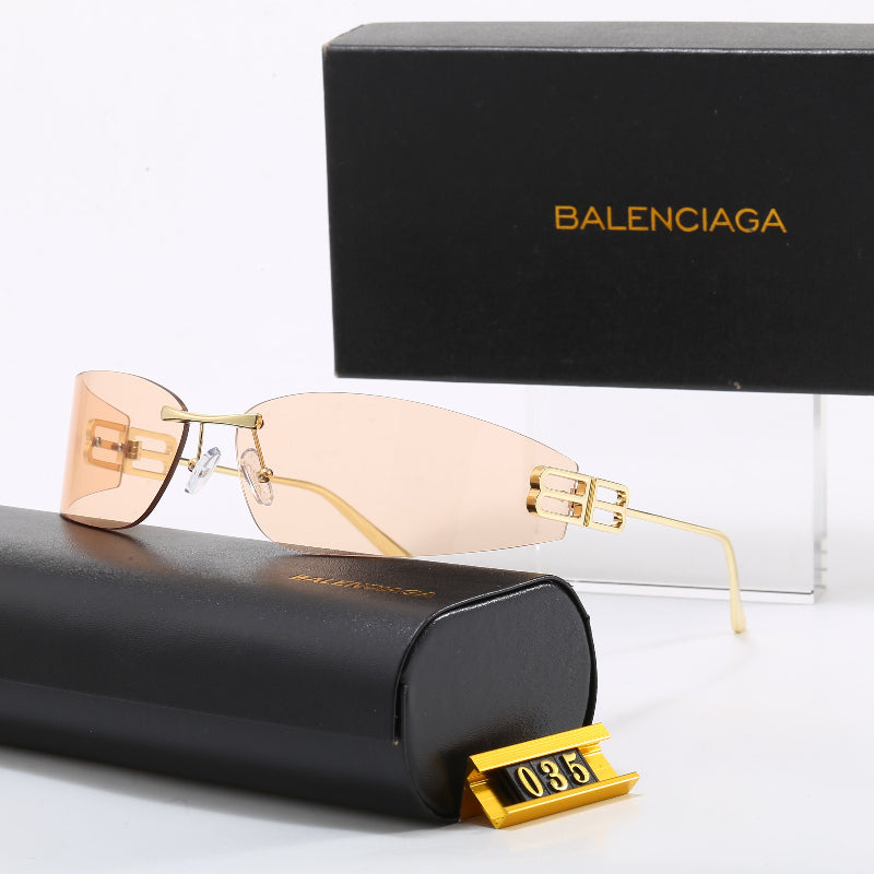 Rimless Rectangular Sunglasses with Sculpted Temple Detail