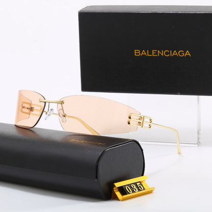 Rimless Rectangular Sunglasses with Sculpted Temple Detail