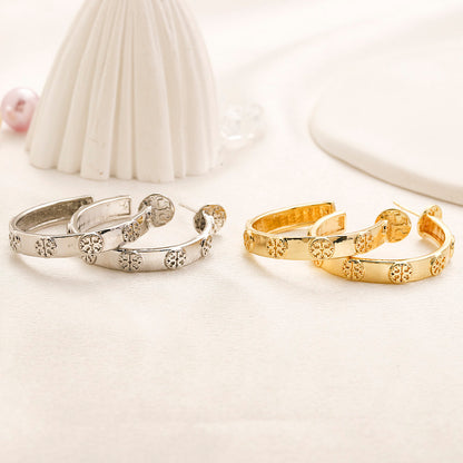 304 Stainless Steel Pave Open Hoop Stud Earrings