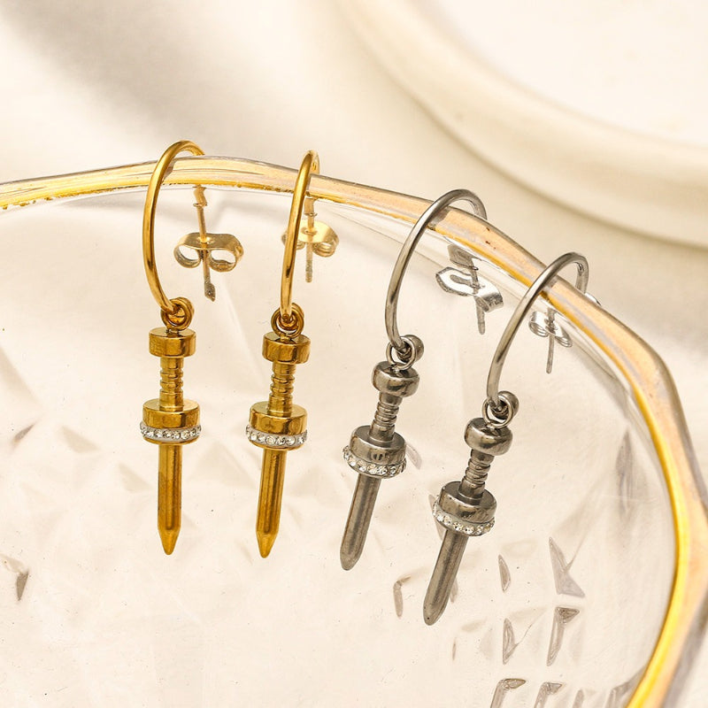 304 Stainless Steel Spike Charm Hoop Earrings