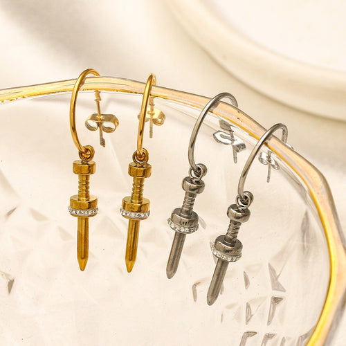 304 Stainless Steel Spike Charm Hoop Earrings