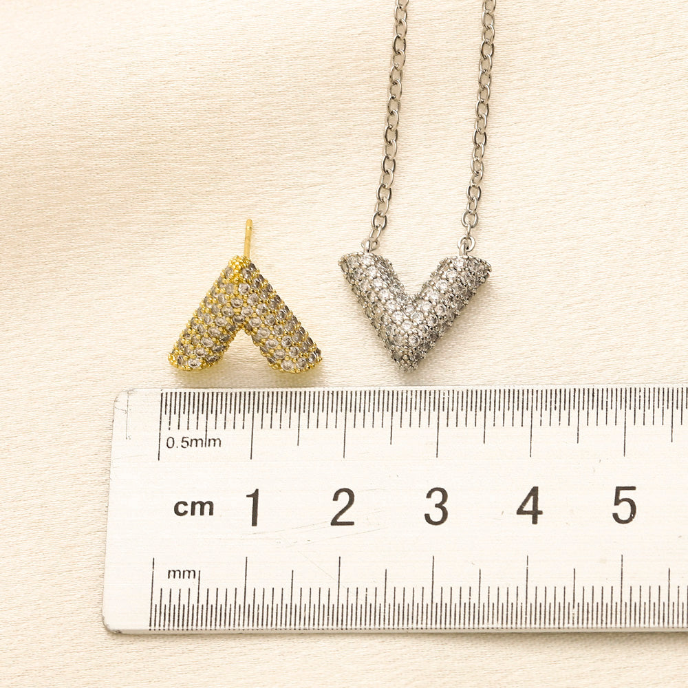 Copper Pave V Pendant Necklace