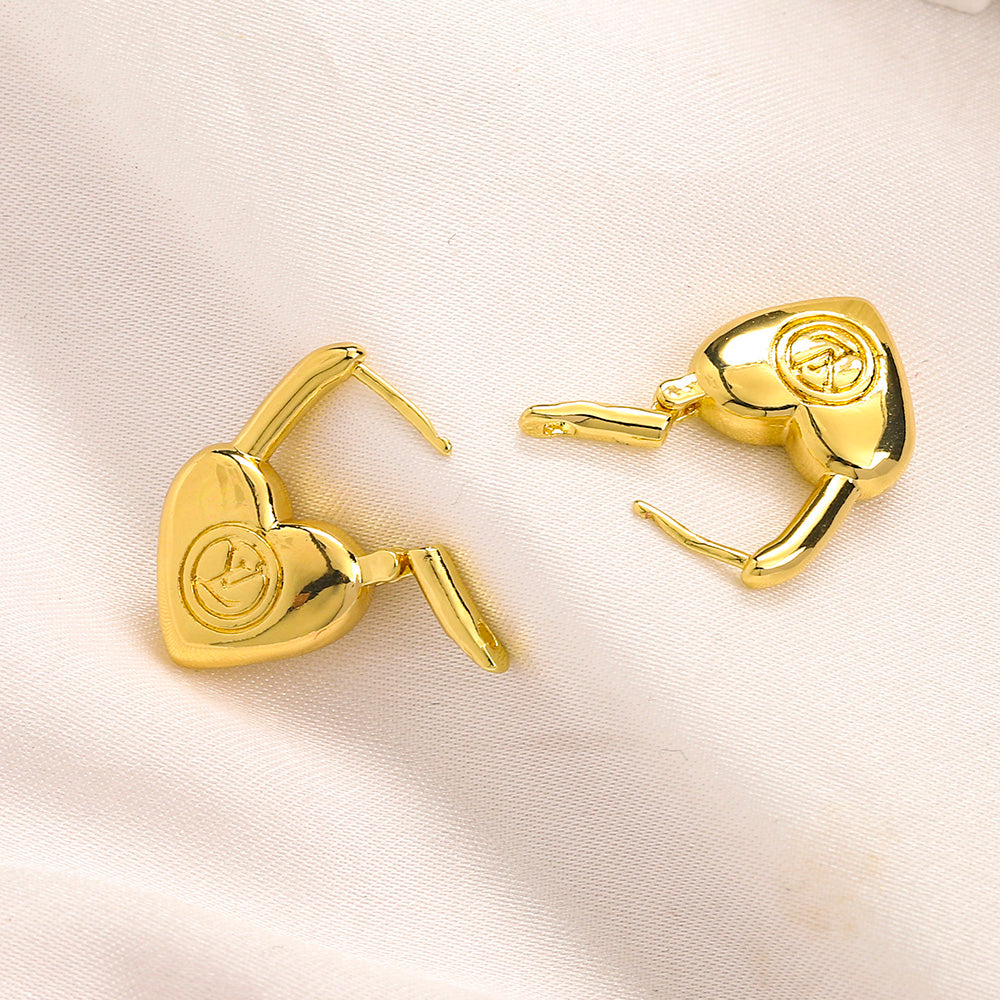 304 Stainless Steel Heart Lock Huggie Earrings