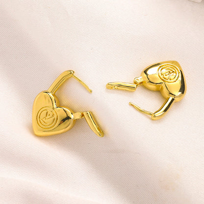 304 Stainless Steel Heart Lock Huggie Earrings