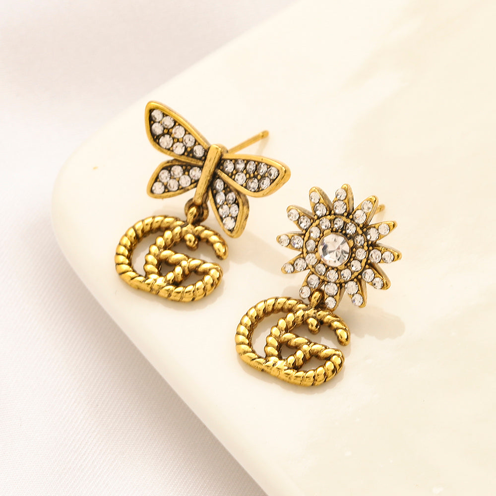 Copper Asymmetric Flower & Butterfly Heart Drop Earrings