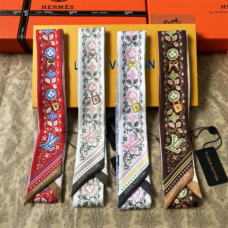 Ornate Floral Monogram Ribbon Scarf - 5 x 120 cm