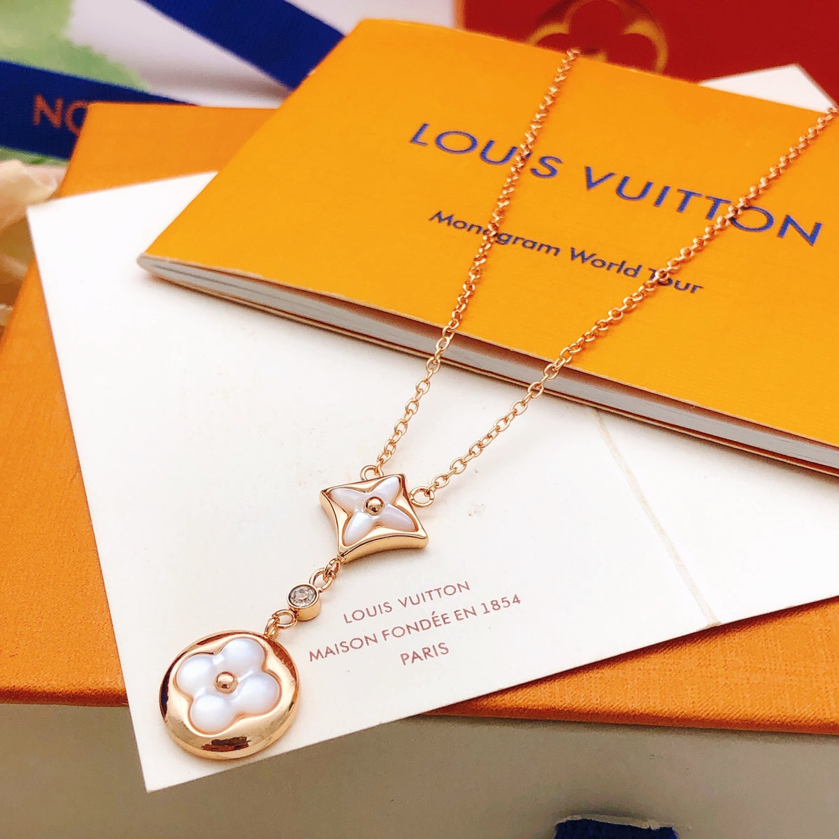 Monogram & Floral Square Drop Necklace