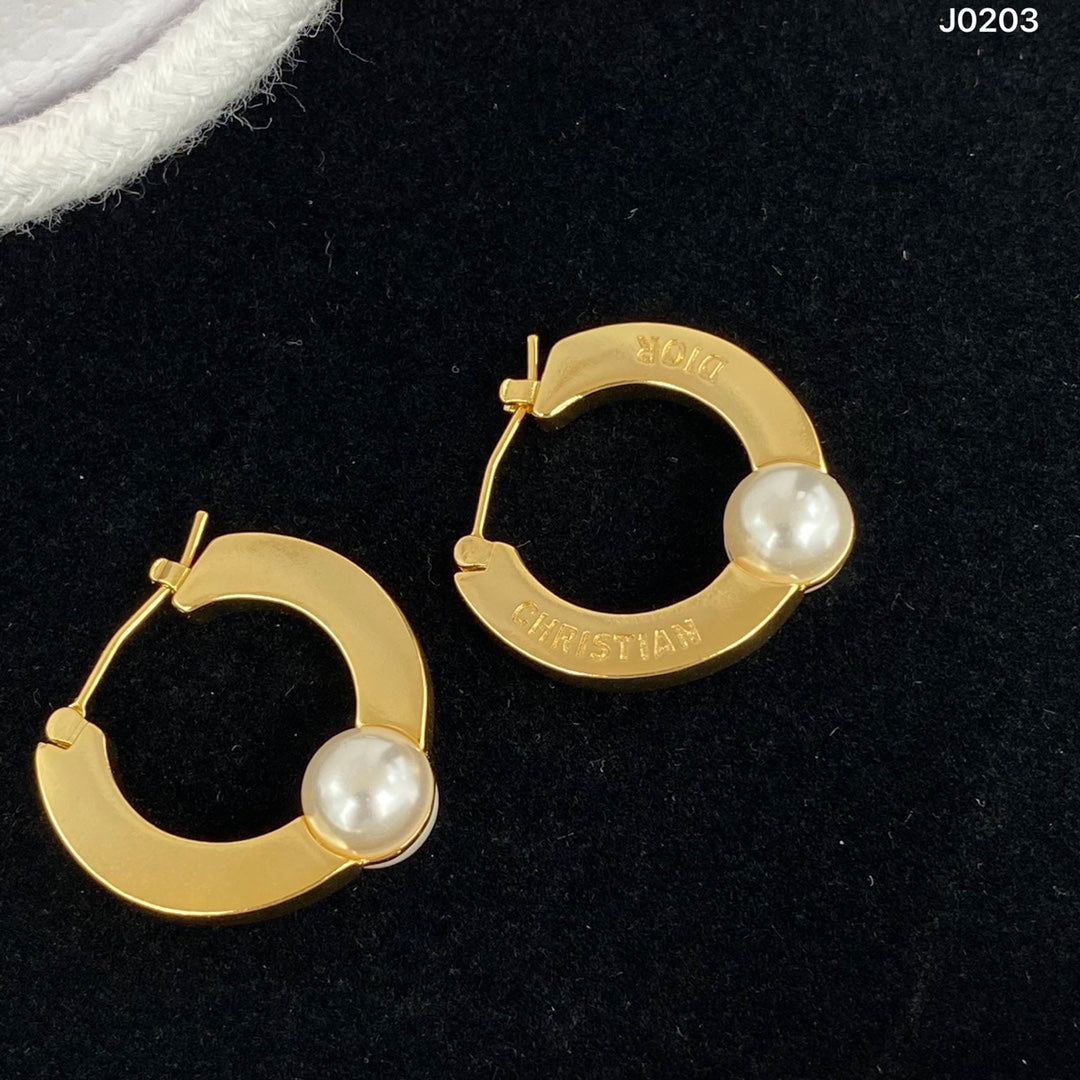 Pearl-Effect Open Circle Hoop Earrings