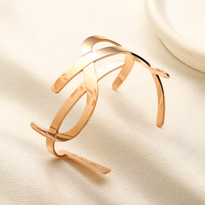 304 Stainless Steel Open Double-Band Monogram Cuff Bracelet